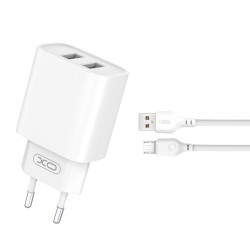 XO Φορτισ΄τής CE02C 2x USB 2,1A + Καλώδιο microUSB - Λευκό