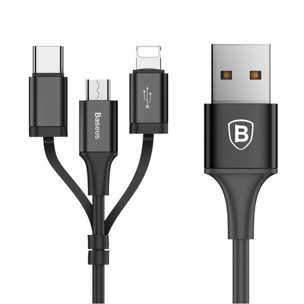 Baseus Excellent 3in1Καλώδιο USB σε micro USB - Lightning - Type C 1.2μ – Μαύρο (CA3IN1-ZY01)