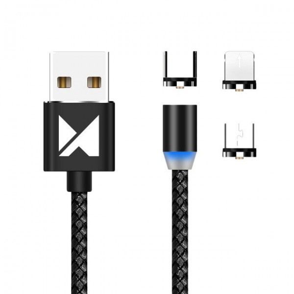 Wozinsky Μαγνητικό Καλώδιο USB σε micro USB - Lightning - Type C 1M – Μαύρο (WMC-01)