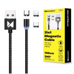 Wozinsky Μαγνητικό Καλώδιο USB σε micro USB - Lightning - Type C 1M – Μαύρο (WMC-01)