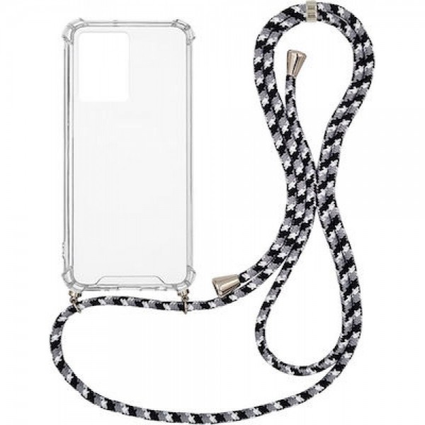 OEM Διαφανο Back Cover Με Κορδόνι Λαιμού για Apple iPhone 14 Pro - Μαύρο / White Stripes