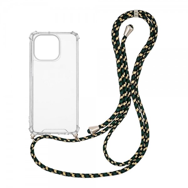 OEM Διαφανο Back Cover Με Κορδόνι Λαιμού για Apple iPhone 14 Pro - Μαύρο / Gold Stripes