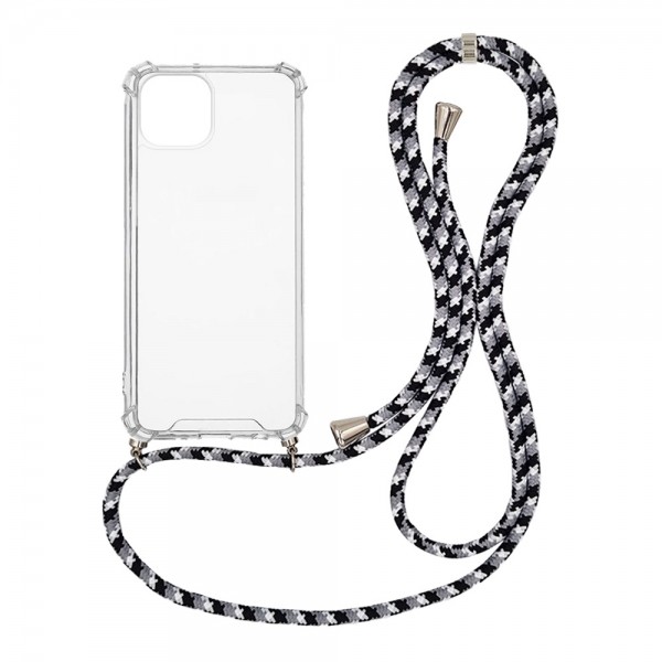 OEM Διαφανο Back Cover Με Κορδόνι Λαιμού για Apple iPhone 14 - Μαύρο / White Stripes OEM Διαφανο Back Cover Με Κορδόνι Λαιμού για Apple iPhone 14 - Μαύρο / White Stripes
