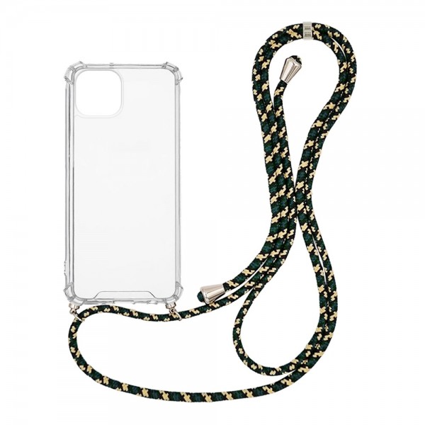 OEM Διαφανο Back Cover Με Κορδόνι Λαιμού για Apple iPhone 14 - Μαύρο / Gold Stripes