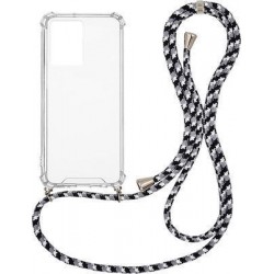 OEM Διαφανο Back Cover Με Κορδόνι Λαιμού για Apple iPhone 13 Pro Max - Μαύρο / White Stripes