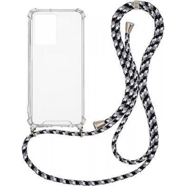 OEM Διαφανο Back Cover Με Κορδόνι Λαιμού για Apple iPhone 13 Pro Max - Μαύρο / White Stripes
