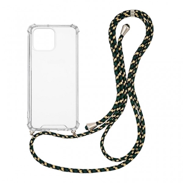 OEM Διαφανο Back Cover Με Κορδόνι Λαιμού για Apple iPhone 13 Pro Max - Μαύρο / Gold Stripes
