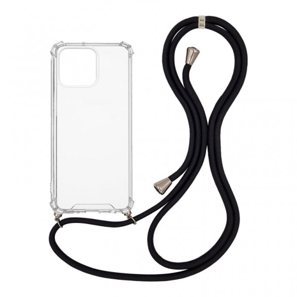 OEM Διαφανο Back Cover Με Κορδόνι Λαιμού για Apple iPhone 13 Pro - Μαύρο