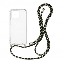 OEM Διαφανο Back Cover Με Κορδόνι Λαιμού για Apple iPhone 13 Pro - Μαύρο / Gold Stripes