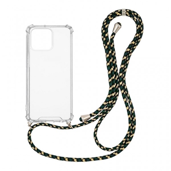 OEM Διαφανο Back Cover Με Κορδόνι Λαιμού για Apple iPhone 13 Pro - Μαύρο / Gold Stripes