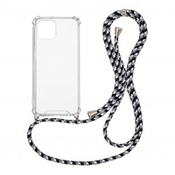 OEM Διαφανο Back Cover Με Κορδόνι Λαιμού για Apple iPhone 13 - Μαύρο / White Stripes