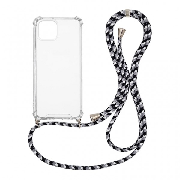 OEM Διαφανο Back Cover Με Κορδόνι Λαιμού για Apple iPhone 13 - Μαύρο / White Stripes
