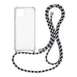 OEM Διαφανο Back Cover Με Κορδόνι Λαιμού για Apple iPhone 12 Pro Max - Μαύρο / White Stripes