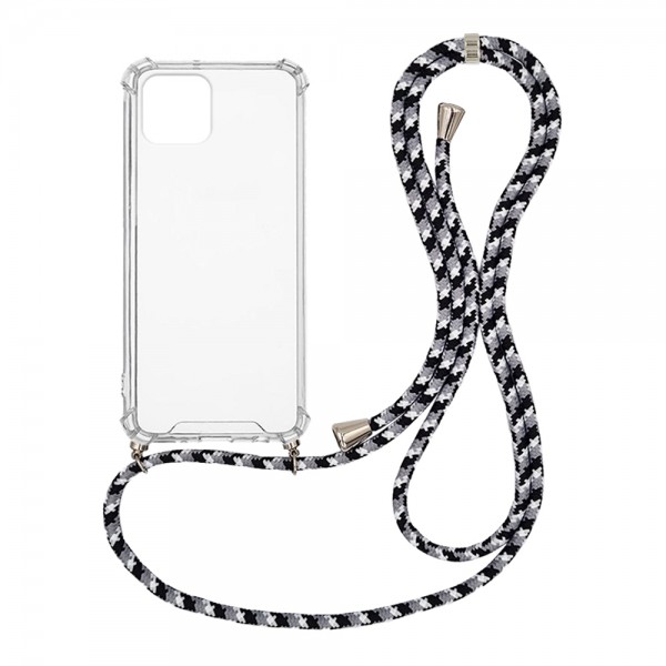 OEM Διαφανο Back Cover Με Κορδόνι Λαιμού για Apple iPhone 12 Pro Max - Μαύρο / White Stripes