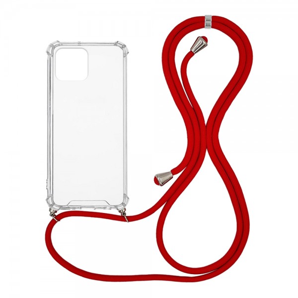 OEM Διαφανο Back Cover Με Κορδόνι Λαιμού για Apple iPhone 12 / 12 Pro - Κόκκινο