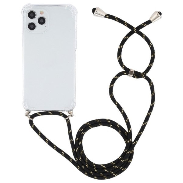 OEM Διαφανο Back Cover Με Κορδόνι Λαιμού για Apple iPhone 12 / 12 Pro - Μαύρο / Gold Stripes