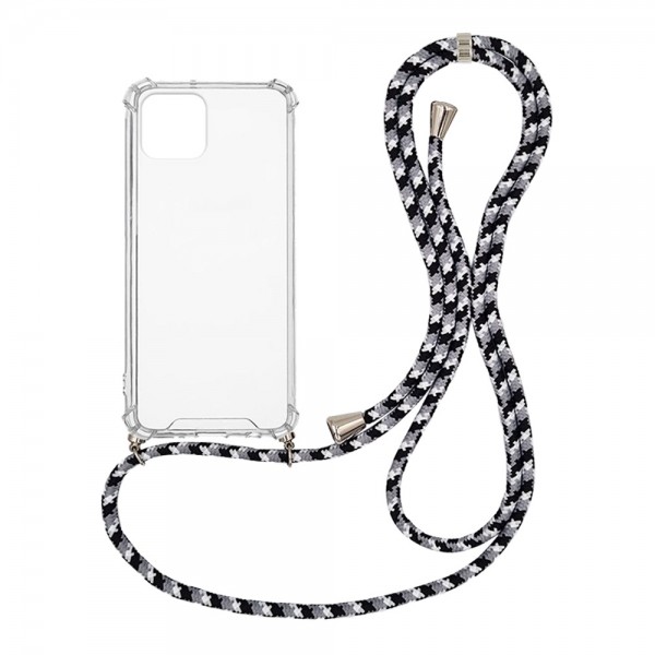 OEM Διαφανο Back Cover Με Κορδόνι Λαιμού για Apple iPhone 11 Pro - Μαύρο / White Stripes