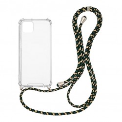 OEM Διαφανο Back Cover Με Κορδόνι Λαιμού για Apple iPhone 11 Pro Max - Μαύρο / Gold Stripes