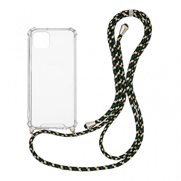 OEM Διαφανο Back Cover Με Κορδόνι Λαιμού για Apple iPhone 11 Pro Max - Μαύρο / Gold Stripes