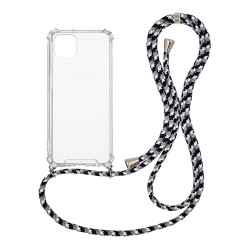 OEM Διαφανο Back Cover Με Κορδόνι Λαιμού για Apple iPhone X / Xs - Μαύρο / White Stripes