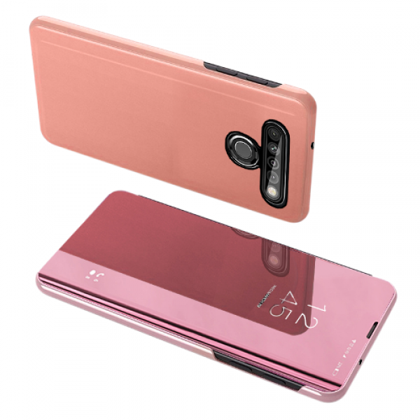 Oem Book Case Clear View για LG K61 - Ροζ