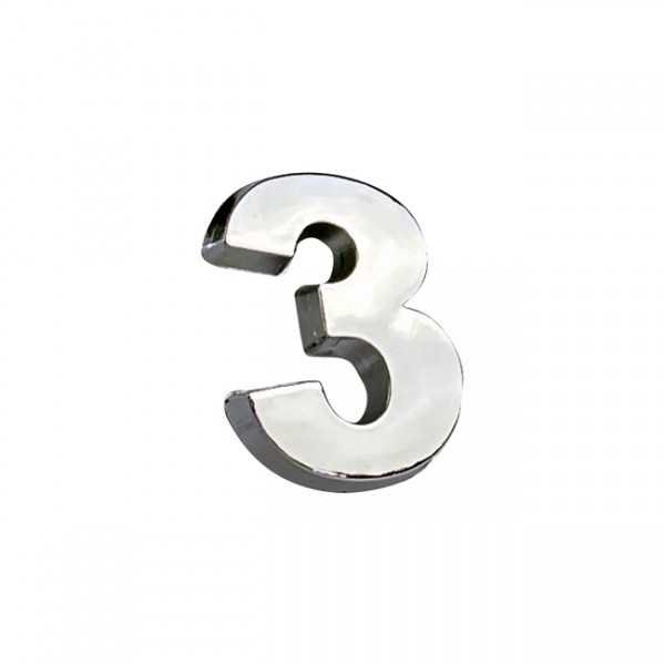 Auto Gs Αυτοκόλλητο Γράμμα Χρωμίου 3D "3" 2.7x2.5cm 1 Τεμάχιο