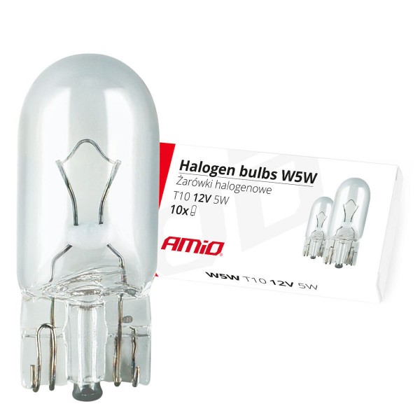 AMiO Λάμπες Αυτοκινήτου W2.1X9.5D T10 / W5W Αλογόνου 12V 5W 10τμχ (01483)