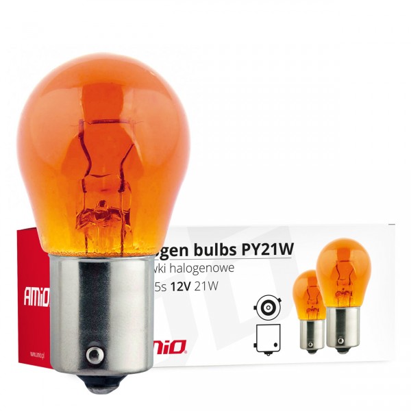 AMiO Λάμπες Αυτοκινήτου PY21W BAU15s Αλογόνου 12V 21W 10τμχ Πορτοκαλί (01158)