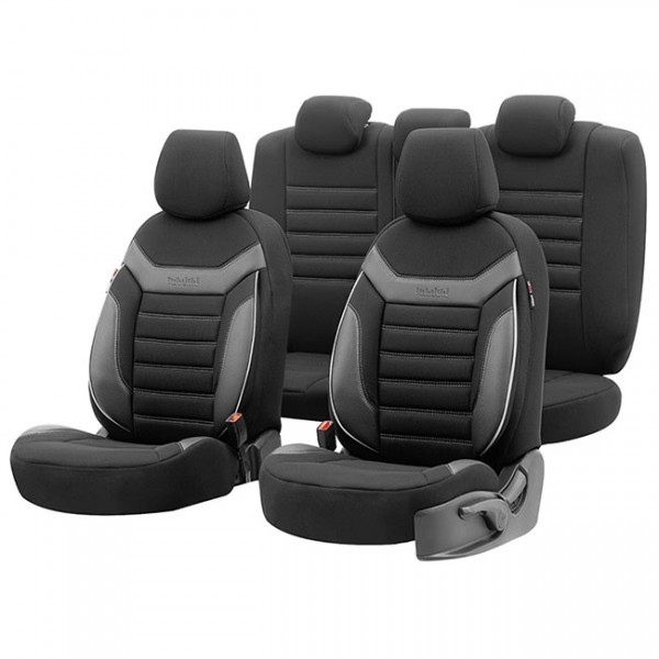 Otom Καλύμματα Αυτοκινήτου Individual Design Universal Σετ Μαύρο Με Γκρι Ραφές IND-202 11 Τεμάχια