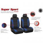 Auto Gs Καλύμματα Αυτοκινήτου Super Sport All In One Μαύρο-Μπλε Ζευγάρι (4 Τεμάχια)