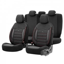 Otom Καλύμματα Αυτοκινήτου Sport Plus Design Universal Σετ Εμπρός / Πίσω Μαύρο Με Κόκκινο Κέντημα SPTPLS-102 11 Τεμάχια