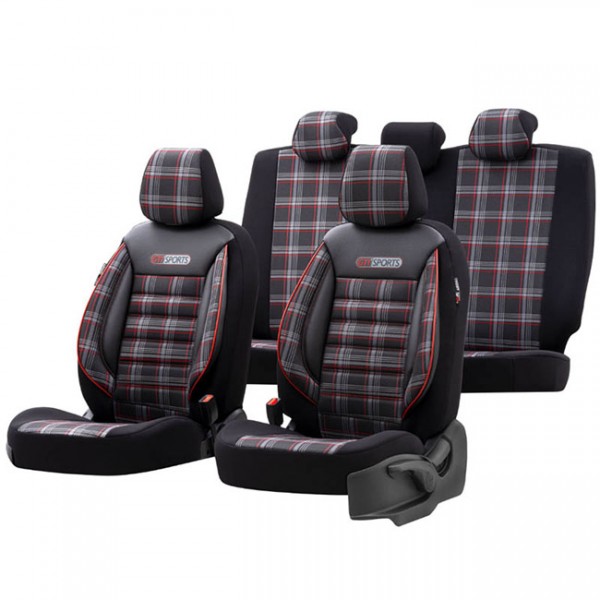 Otom GTI-801 Καλύμματα Αυτοκινήτου GTI Sports Design Jacquard / Lacost / Δερματίνη - Μαύρο - Κόκκινο (11 Τεμάχια)