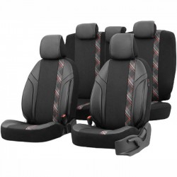 Otom HRZ-1801 Καλύμματα Αυτοκινήτου Horizon Jacquard / Rachel / Δερματίνη - Μαύρο Με Κόκκινο (11 Τεμάχια)