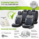 Otom RFL-2604 Καλύμματα Αυτοκινήτου Reflective Design Jacquard / Rachel / Δερματίνη - Μαύρο Με Μπλε Ραφή (11 Τεμάχια)