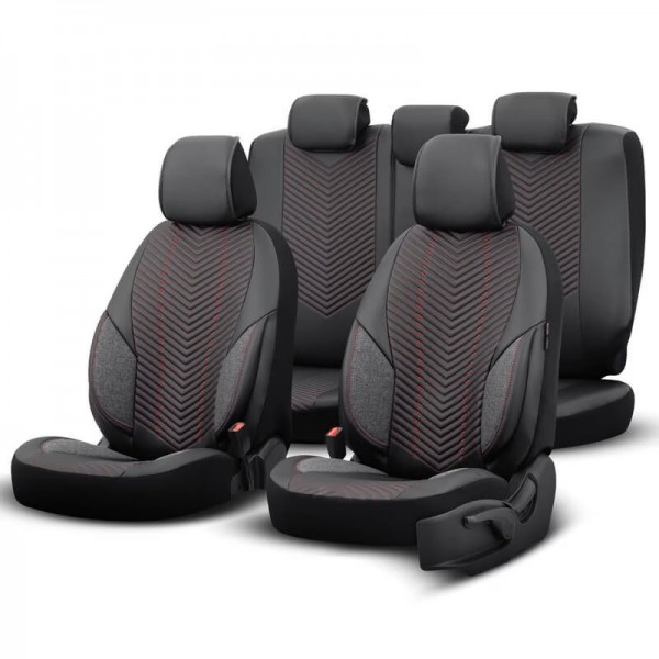 Otom Καλύμματα Αυτοκινήτου Advanced Leather Universal Σετ Εμπρός / Πίσω  Μαύρο / Κόκκινο ΑDV-101 11 Τεμαχίων