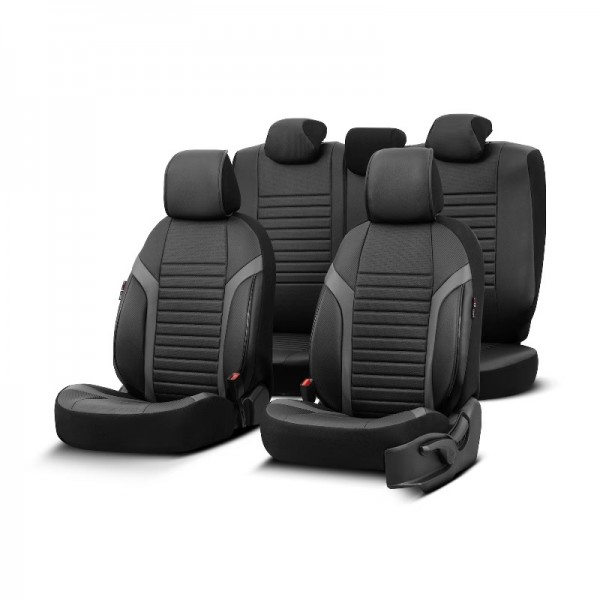 Otom Καλύμματα Αυτοκινήτου Coral Design Universal Σετ Εμπρός / Πίσω Μαύρο / Γκρι CRΑL-106 11 Τεμαχίων