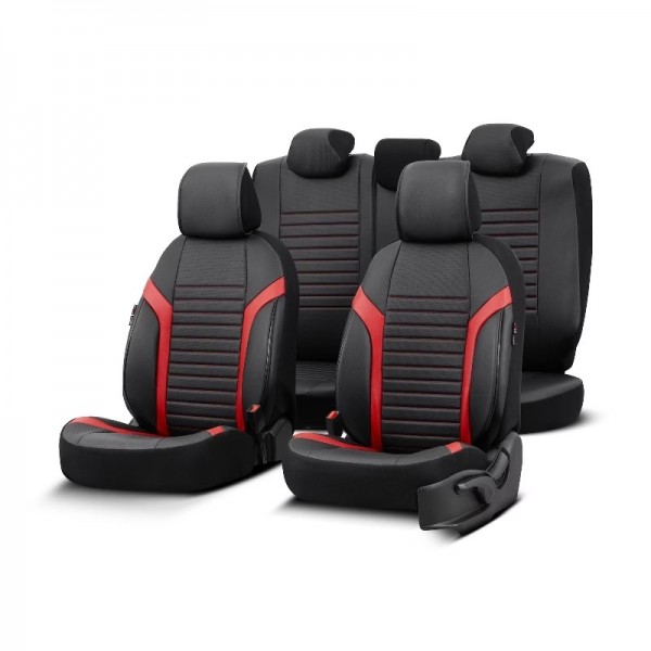 Otom Καλύμματα Αυτοκινήτου Coral Design Universal Σετ Εμπρός / Πίσω Μαύρο / Κόκκινο CRΑL-104 11 Τεμαχίων