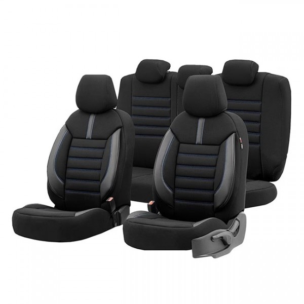 Otom Καλύμματα Αυτοκινήτου Limited Design Universal Σετ Εμπρός / Πίσω Μαύρο Με Μπλε Ραφές LMT-103 11 Τεμαχίων