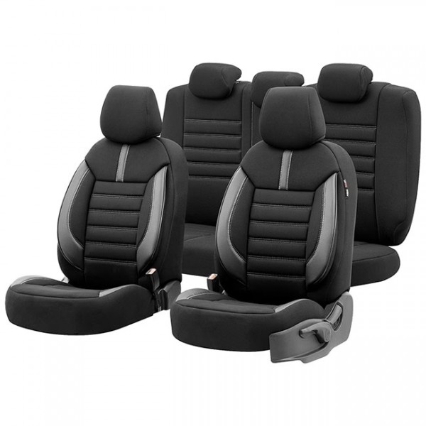 Otom Καλύμματα Αυτοκινήτου Limited Design Universal Σετ Εμπρός / Πίσω Μαύρο Με Γκρι Ραφές LMT-102 11 Τεμαχίων
