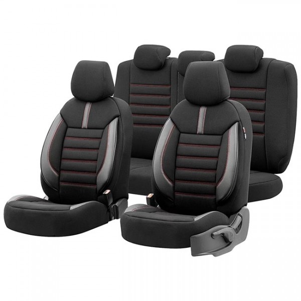 Otom Καλύμματα Αυτοκινήτου Limited Design Universal Σετ Εμπρός / Πίσω Μαύρο Με Κόκκινες Ραφές LMT-101 11 Τεμαχίων