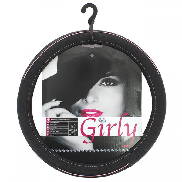 Auto Gs Κάλυμμα Τιμονιού Αυτοκινήτου Δερματίνη Girly Μαύρο Ροζ Medium 37-39cm FVP1220